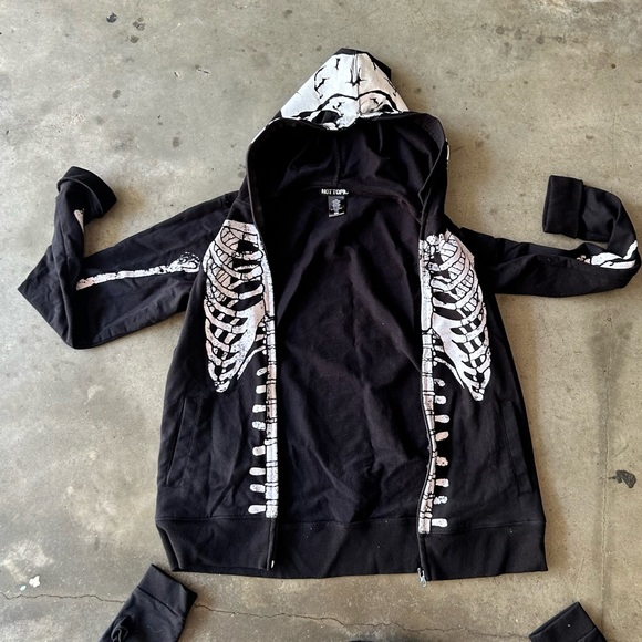 Skeleton Costume Hoodie Leggings Gloves | size small- medium - Picture 9 of 10